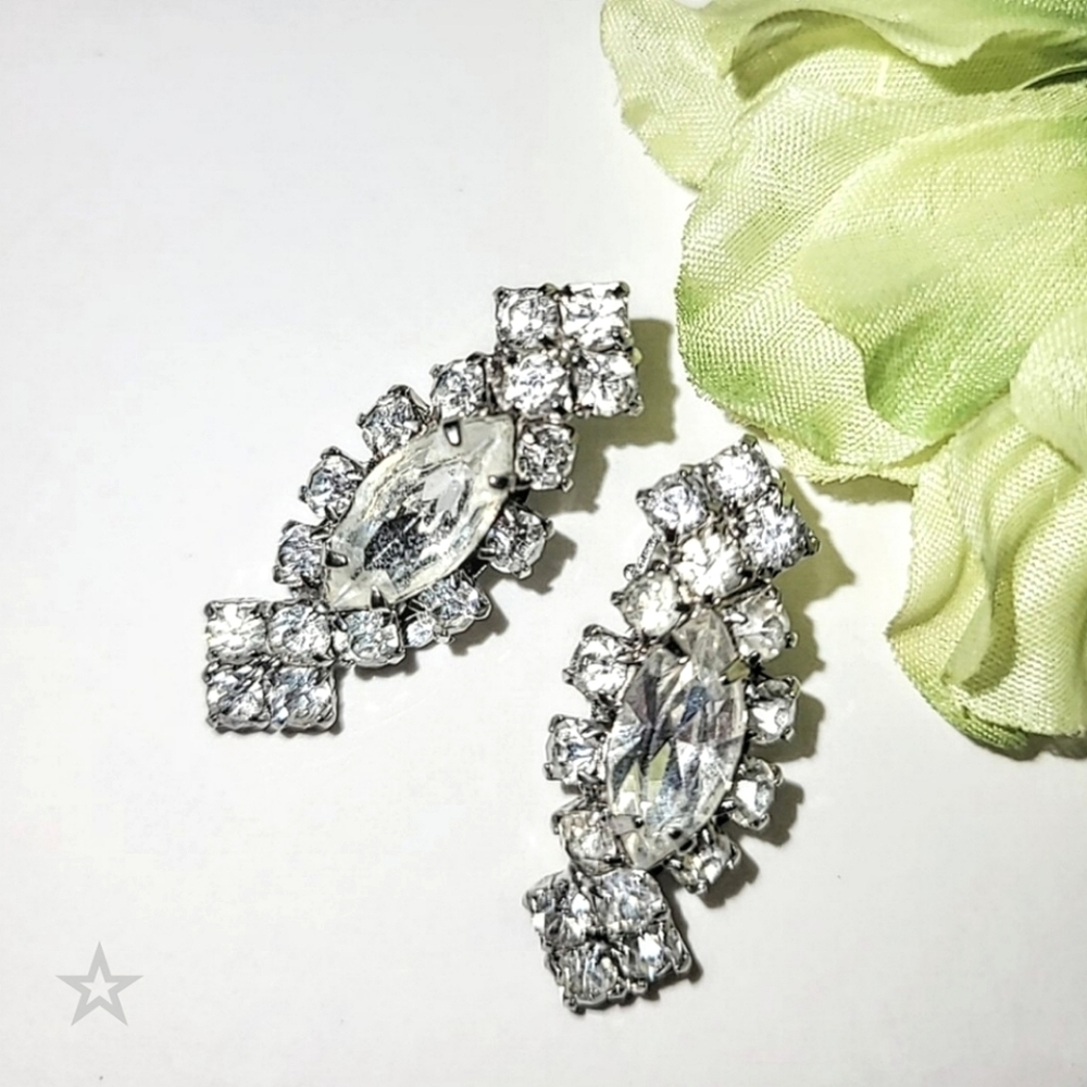 VINTAGE RHINESTONE CLIP EARRINGS - ALL PRONG-SET STONES